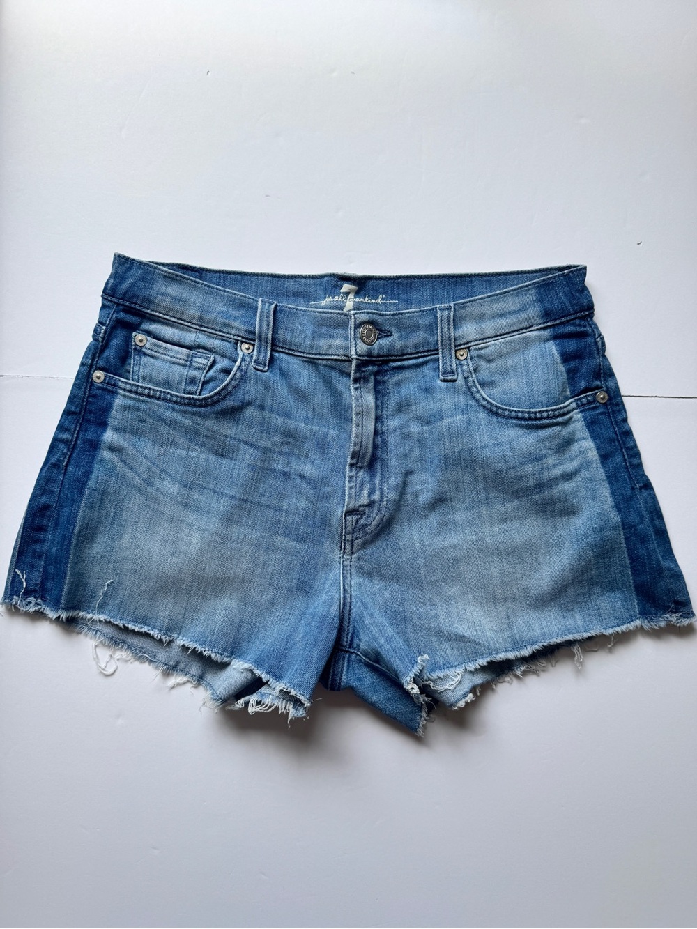 7 For All Mankind June Shorts Denim Jeans Cutoff Dual Blue Medium Tone Sz 29
